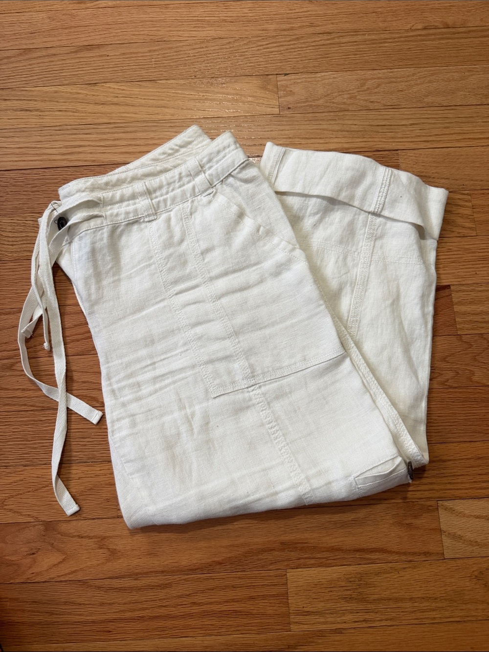 INC International Concepts 100% Linen Cream Wide-Leg Linen Capris